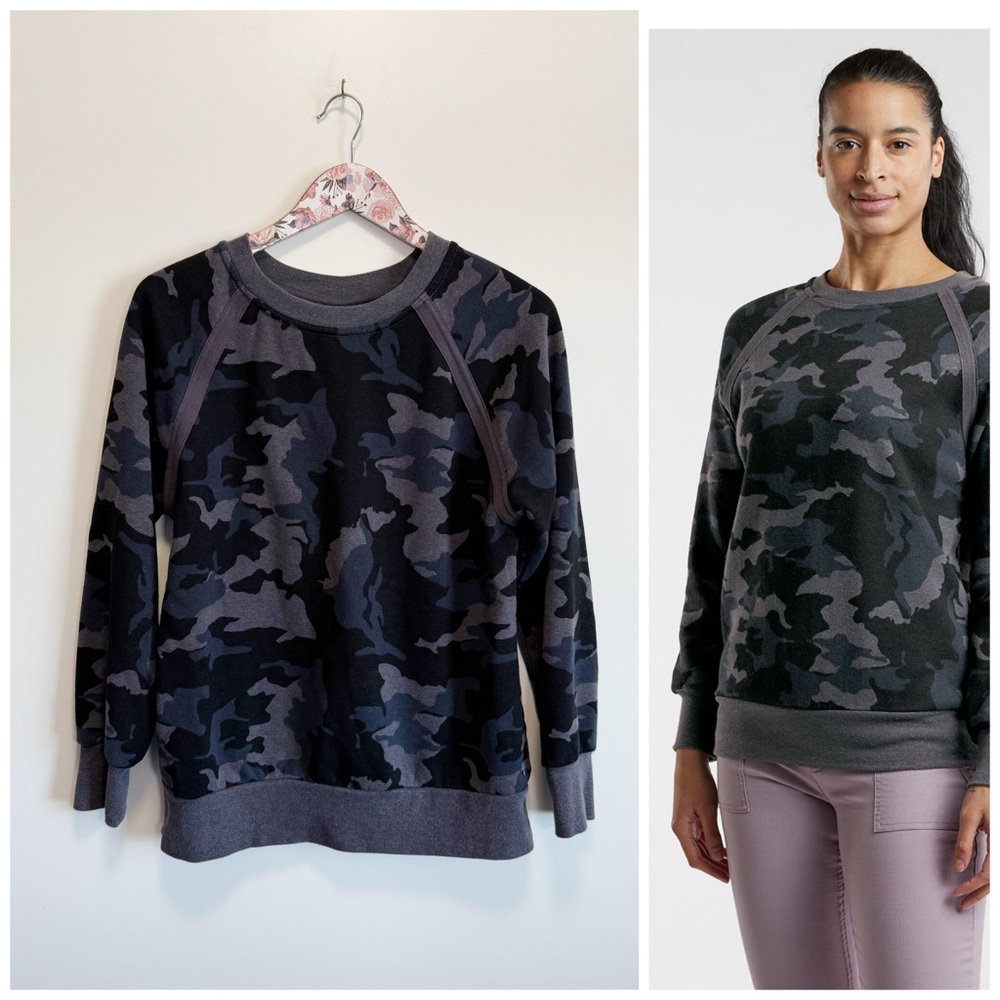 PRANA Triple R Cozy Up Sweatshirt Camo Print Blue Small